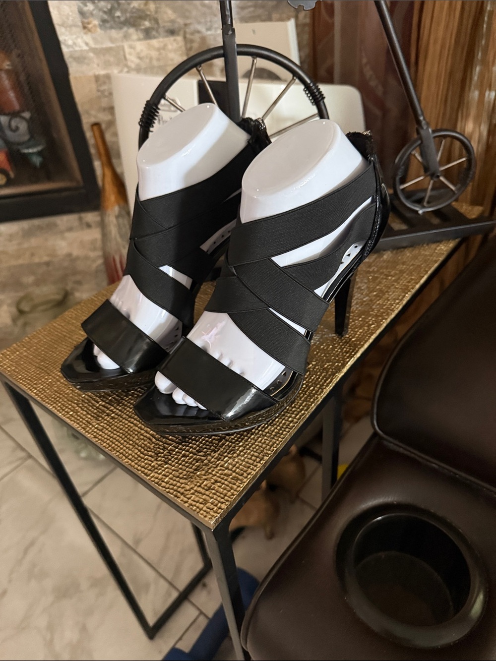BCBG Paris Black Strappy Stiletto Heels